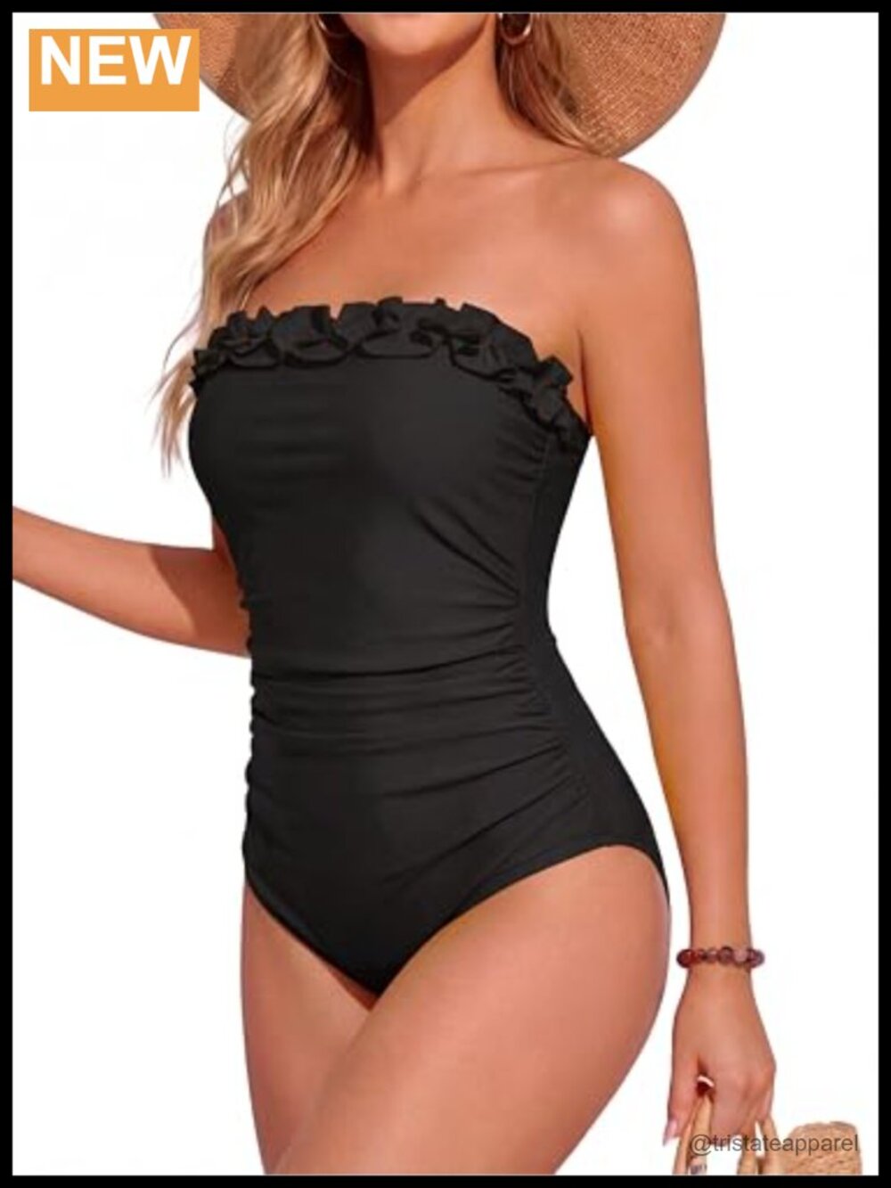 Smismivo Strapless One Piece Swimsuit Tummy Control Ruched Bandeau Swimwear